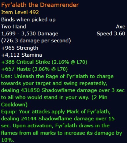 Fyr’alath the Dreamrender in-game stats